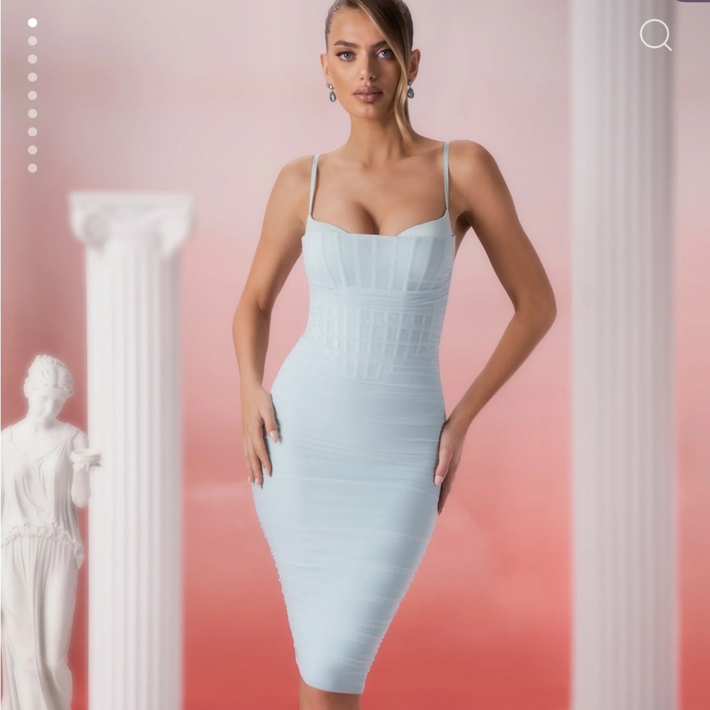 Oh polly aqua corset mini dress